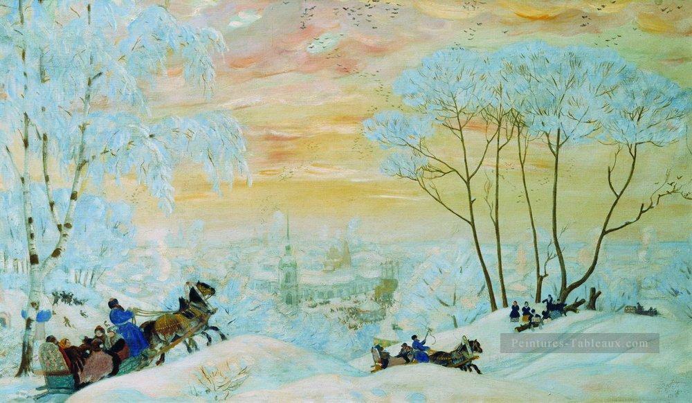 shrovetide 1916 Boris Mikhailovich Kustodiev paysage de neige Peintures à l'huile